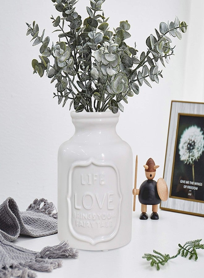 Fovasen French Style Country Love Flower Farmhouse Vase, White Ceramic Pencils Holder Milk Can Jug Vase Buckets Floral Centerpieces for Home Kitchen Festivals & Valentines Decorative Gift- 5.9" H - Image 2